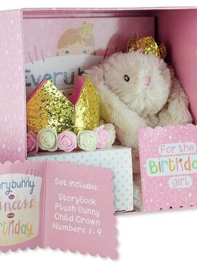 Birthday gift set Book, Bunny, and Princess Crown w/Interchangeable Stickers NEW